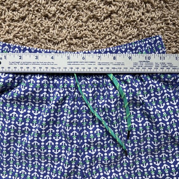 J. Crew Crewcuts Boys Swim Trunks Anchor Print Size 10 Blue Green White Nautical - Picture 6 of 10